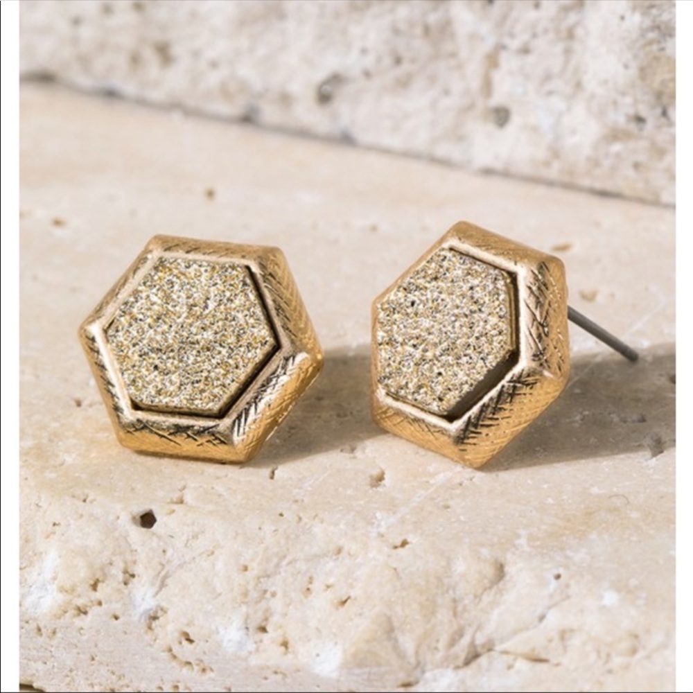 2 For $15 Faux Druzy Hexagon Earrings